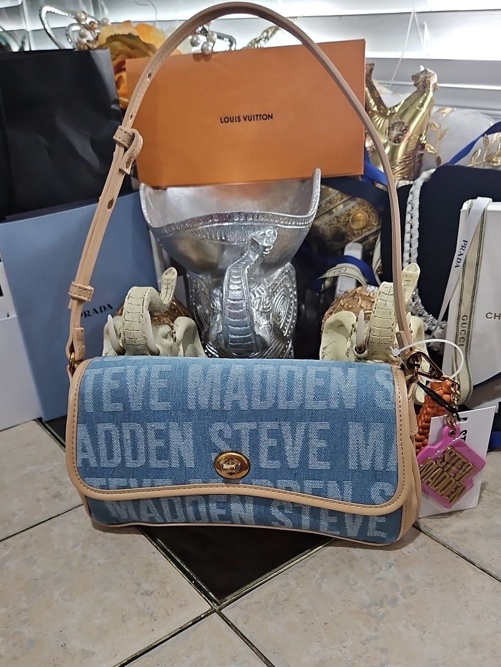 NWT! Steve Madden Denim Logo Baguette Bag